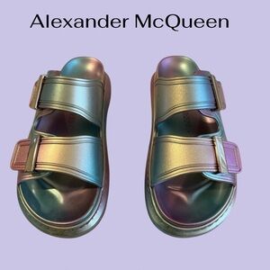Alexander McQueen rainbow multi sparkle flat sandals shoes SUMMER POOL BEACH 6.5